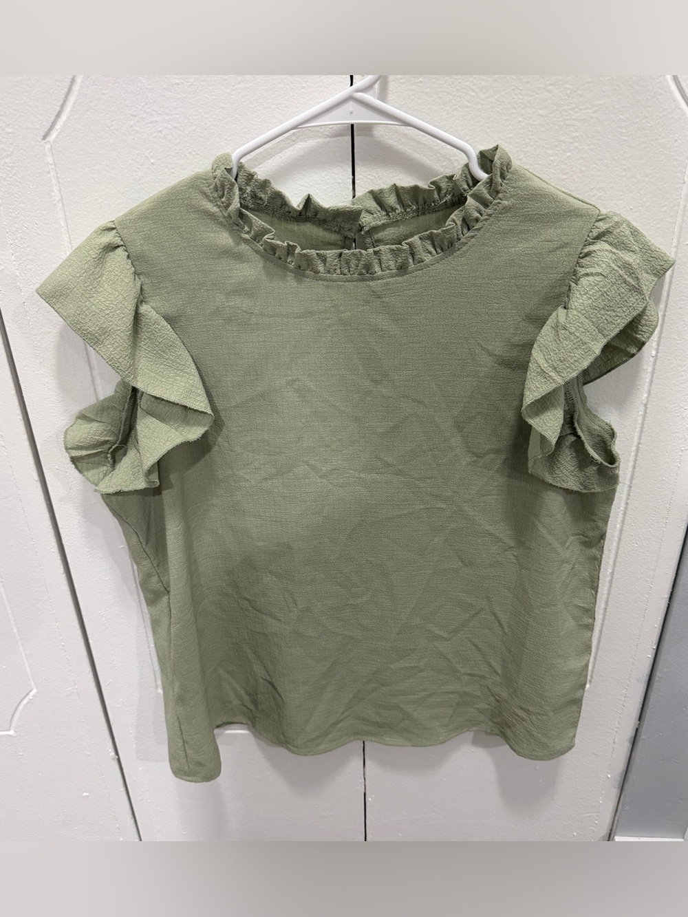 Shein Green Ruffle Short Sleeve Shirt